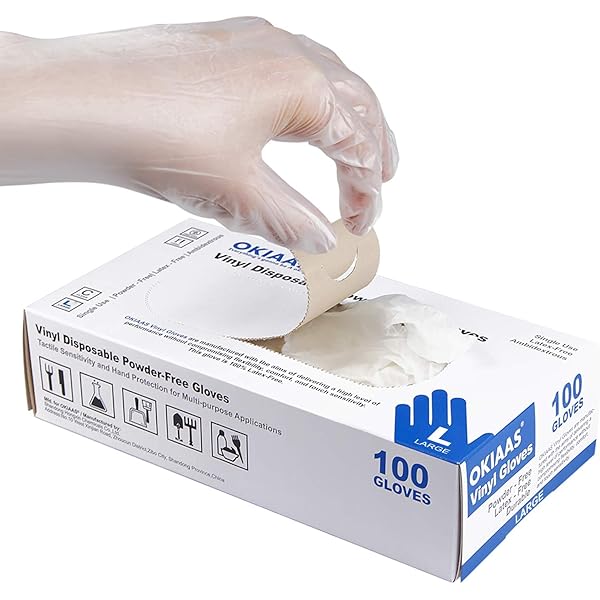 OKIAAS Disposable Gloves M, Food Safe | Latex-Free and Powder-Free Clear Vinyl Gloves for Cooking, Food Prep, Household Cleaning | Medium,100 Counts/Box