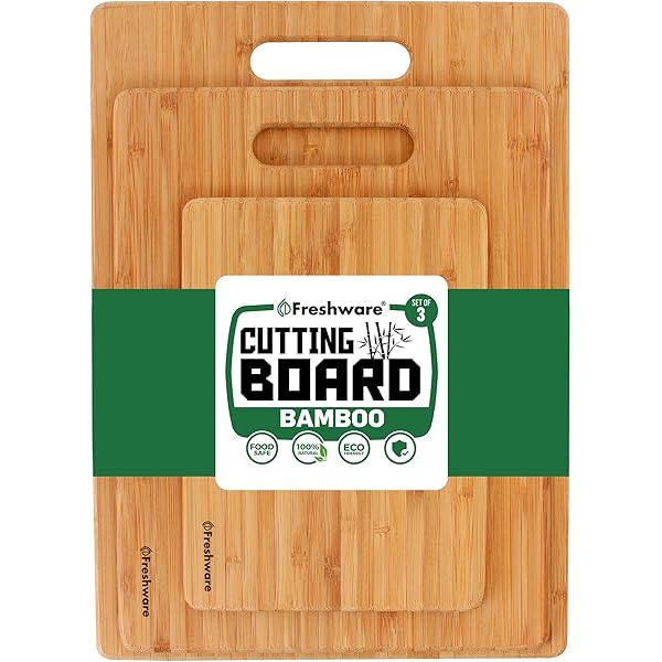 Bamboo Cutting Boards for Kitchen [Set of 3] Wood Cutting Board for Chopping Meat, Vegetables, Fruits, Cheese, Knife Friendly Serving Tray with Handles