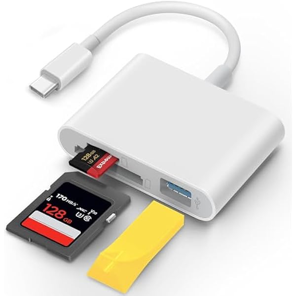 USB C SD Card Reader for iPhone 15 16 iPad Mac 3 in 1 USB-C Memory Trail Camera Card Adapter with Dual Slots & USB Port for Mac MacBook Pro/Air/Mini Android Laptop More USBC Typec Devices