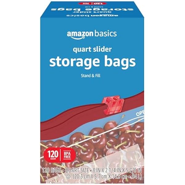 Amazon Basics Slider Quart Food Storage Bags, BPA Free, 120 Count (Previously Solimo)