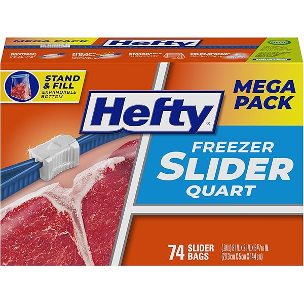 Hefty Slider Freezer Kitchen Storage Bags, Quart Size, 74 Count