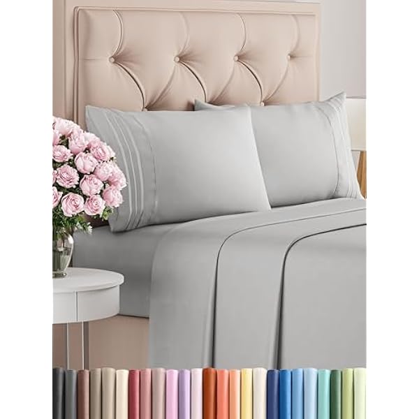 Queen Size 4 Piece Sheet Set - Comfy Breathable & Cooling Bed Sheets Set - Hotel Luxury Bedding for Women, Men, Kids, Teens, Boys & Girls - Deep Pockets, Soft, Wrinkle Free - Oeko-Tex - French Grey