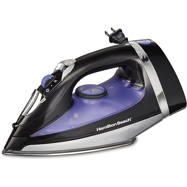 Hamilton Beach Steam Iron for Clothes & Garment Steamer with Smooth Press Stainless Steel Soleplate, 1200 Watts, 8’ Retractable Cord, Black (14214)