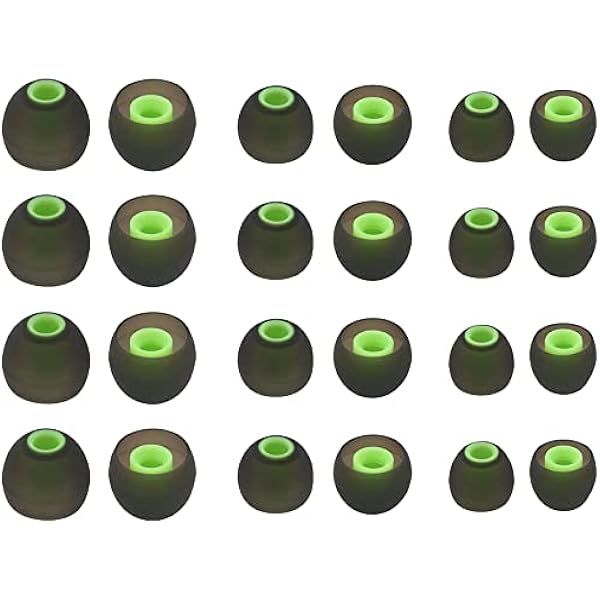 ALXCD Ear Tips for in-Ear Headphones, S/M/L Sizes 12 Pairs Soft Silicon Earbuds Tips Eartips with 3.8mm Connector Hole, Fit Most in-Ear Earbuds(Inner Hole 3.8mm -4.8mm) 12 Pairs, Black/Green, S/M/L