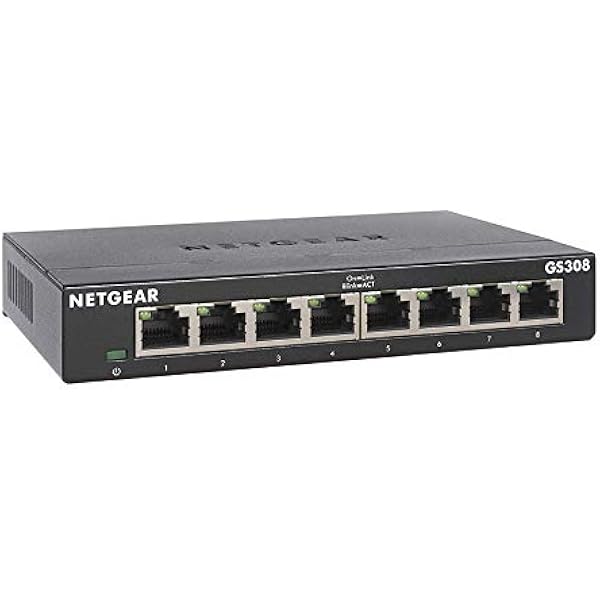 NETGEAR 8-Port Gigabit Ethernet Unmanaged Essentials Switch (GS308) - Home Network Hub, Office Ethernet Splitter, Plug-and-Play, Silent Operation, Desktop or Wall Mount