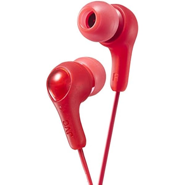 JVC Gumy in Ear Earbud Headphones, Powerful Sound, Comfortable and Secure Fit, Silicone Ear Pieces S/M/L - HAFX7R Red