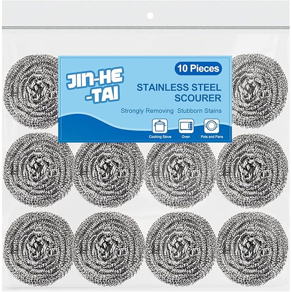 10 Pack Stainless Steel Scrubber, Steel Wool Srubber for Scouring Stubborn Messes from Pots and Pans, Stoves,Broiler Racks,Grills and More