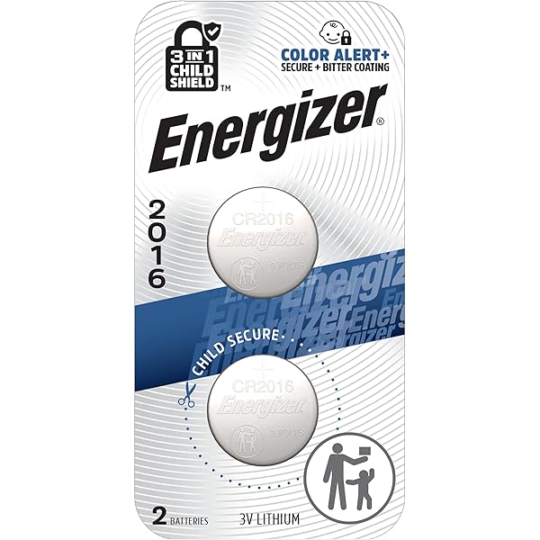 Energizer 2016 Batteries (2 Pack), 3V Lithium Coin Batteries With 3-in-1 Child Shield