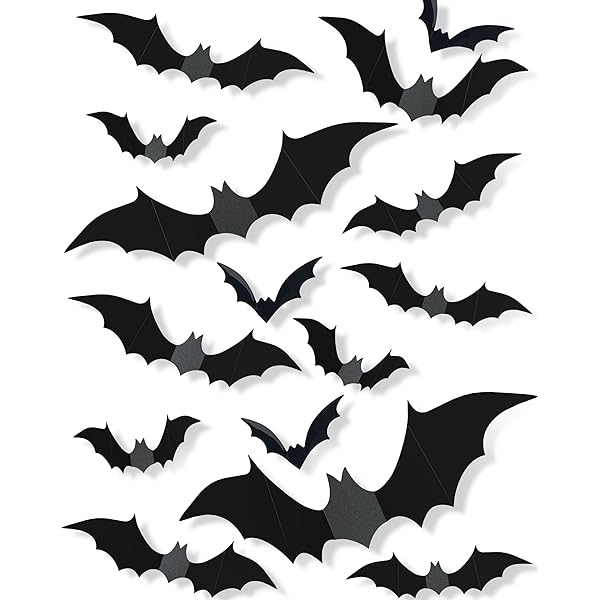 120 Pcs Halloween Decorations 3D Bats Decor, 4 Sizes Scary Halloween Decor Indoor Bat Stickers Decorations for Bedroom Bathroom Door Wall Party Decoration