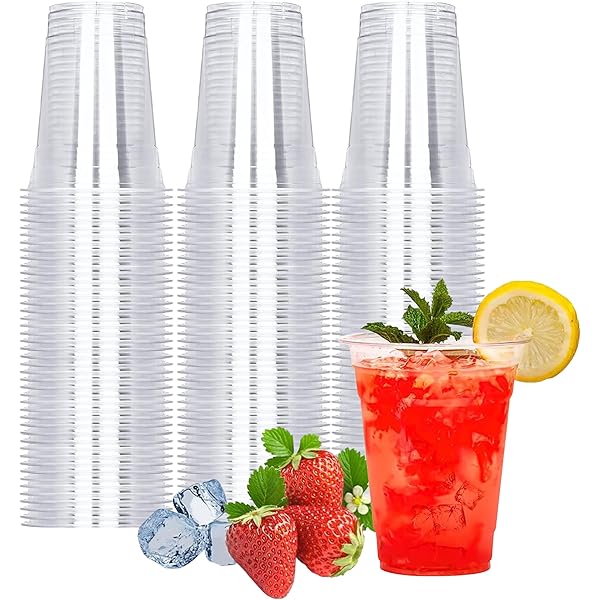 TashiBox 100 Count - 16 Ounce Plastic Cups, Ice Coffee Cups To Go - Crystal Clear PET Party Cups