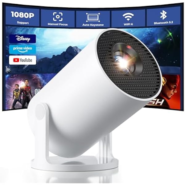 CLOKOWE Mini Projector with WiFi and Bluetooth, Built-in Apps, Smart Portable Projector with 180° Rotation, Auto Keystone, Support 1080P, Compatible with HDMI/USB/TV Stick/Smartphone/Laptop