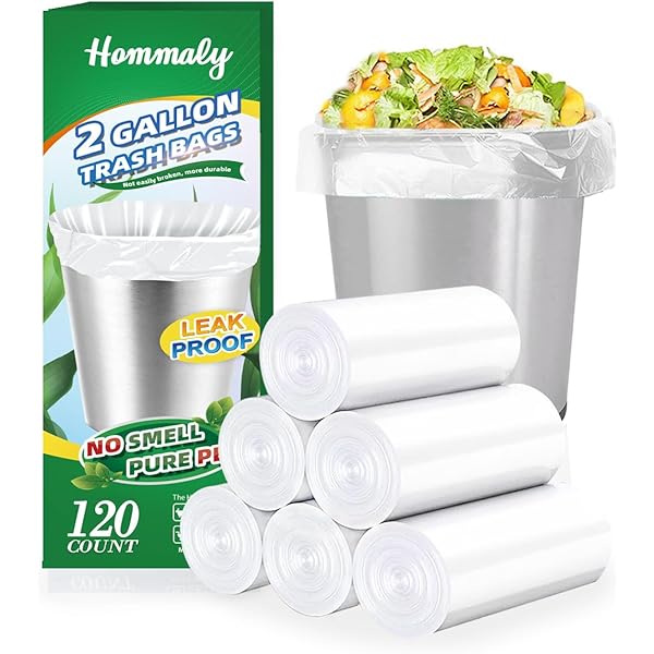 Hommaly 2 Gallon (1.8-2 Gal)120 pcs Small Clear Trash Bags, Strong 1.8 Gallon Garbage Bags, Bathroom Trash Can Bin Liners Unscented, Mini Plastic Bags for Office, Waste Basket Liner,Fit 6,7,8 Liters