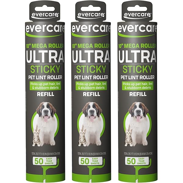 Evercare Pack of 3 All-Purpose Pet Mega Oversized Lint Roller Refills, 50 Sheets Each
