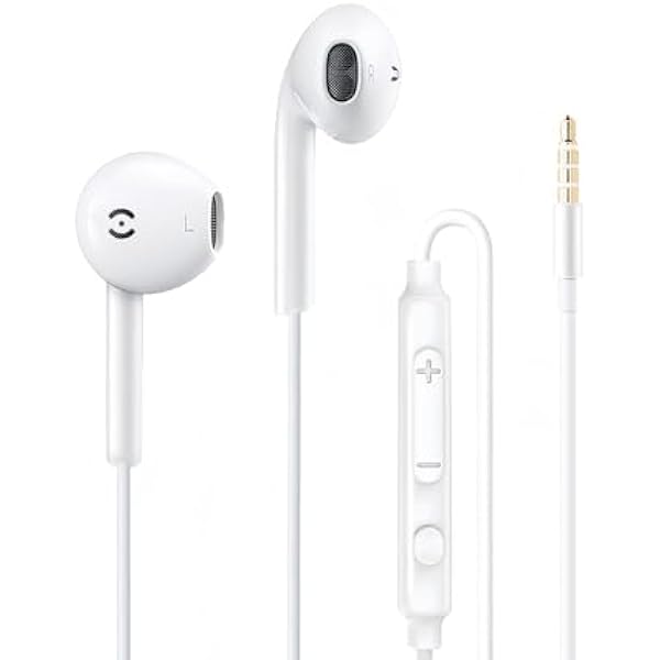 MAS CARNEY 3.5mm Wired Earbuds with Mic, Comfort-Fit in-Ear Headphones for iPhone, PC Gaming, Airplane Travel, School, Samsung, Android, iPad