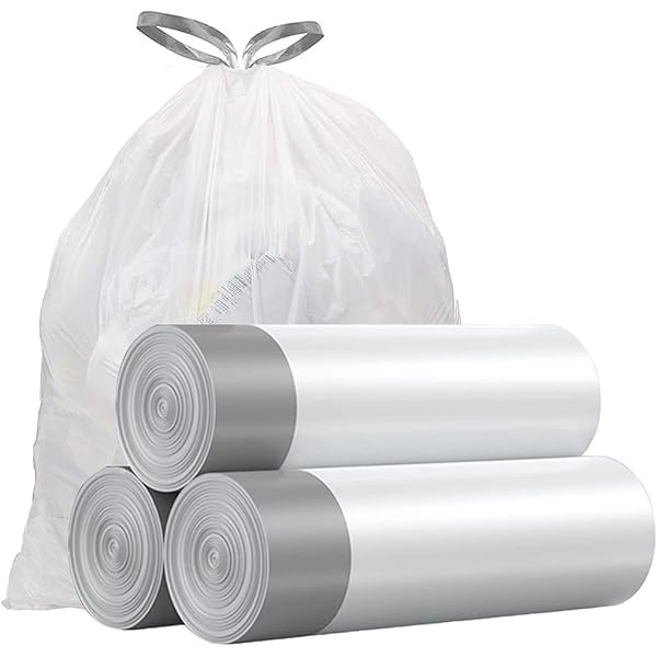 Small Trash Bags 4 Gallon - Drawstring 4 Gallon Trash Bag, Individual Unscented Small Garbage Bags, White 4 Gal Trash Can Liners Bathroom Trash Bags, 57 Count