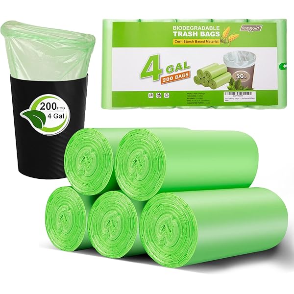 Small Trash Bags 4-6 Gallon, Inwaysin 200 Count Biodegradable Trash Bags 4 Gallon, Extra Strong Small Garbage Bags Unscented, Size Expanded, Green, for Bathroom Bedroom Office Kitchen Trash Can