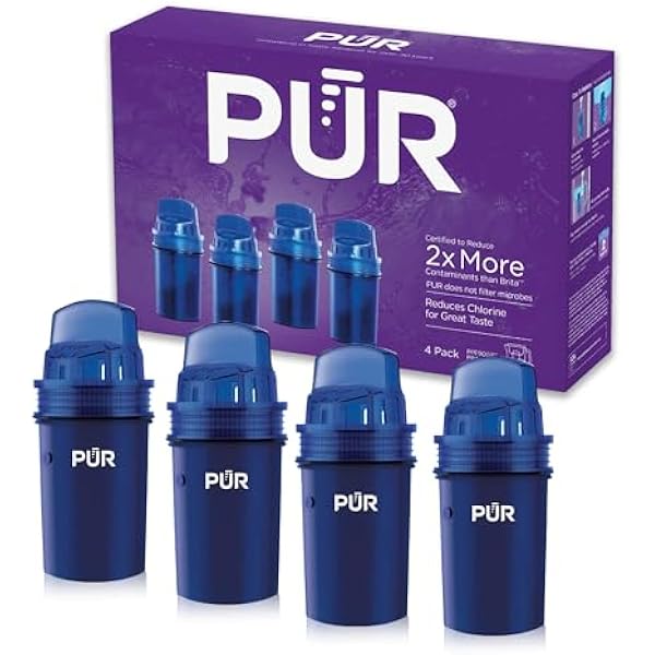 PUR Water Pitcher & Dispenser Replacement Filter 4-Pack, Genuine PUR Water Filter, 2-in-1 Powerful and Faster Filtration, 8-Month Value, Blue (PPF900Z4)