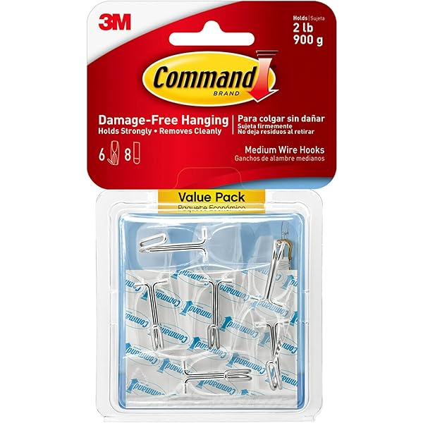 Command Medium Clear Wire Toggle Hooks, 6 Hooks and 8 Command Strips, Damage-Free Hanging Wall Hangers for Hanging Home Decor, Holds up to 2 lb