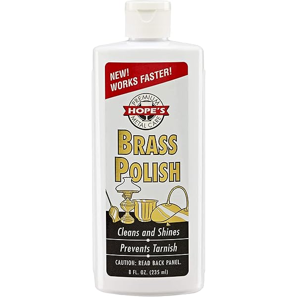 HOPE'S Brass Polish and Cleaner - Protective Tarnish Remover - Great Brass, Copper, Chrome, and Sterling Silver Polish - Polisher for Home Decor, Music Instruments, and Jewelry, 8 Fl Oz, Pack of 1