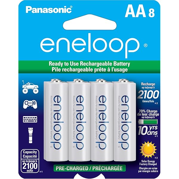 Eneloop Panasonic BK-3MCCA8BA AA 2100 Cycle Ni-MH Pre-Charged Rechargeable Batteries, 8-Battery Pack