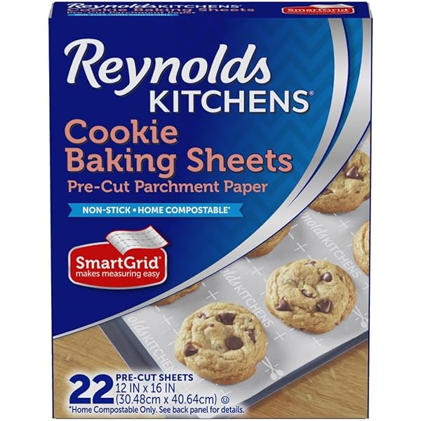 Reynolds Kitchens Cookie Baking Sheets, Pre-Cut Baking Parchment Paper Sheets for Cookies, Oven-Safe up to 425 Degrees, Reusable Up to 3X, No-Mess Cleanup, 12 in x 16 in, 22 Count