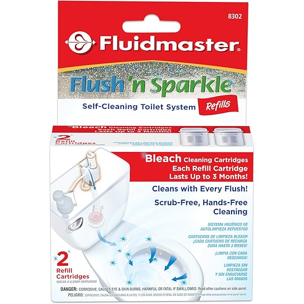 Fluidmaster 8302P8 Flush 'n Sparkle Automatic Toilet Bowl Cleaning System Bleach Replacement Cartridge Refills, 2-Pack