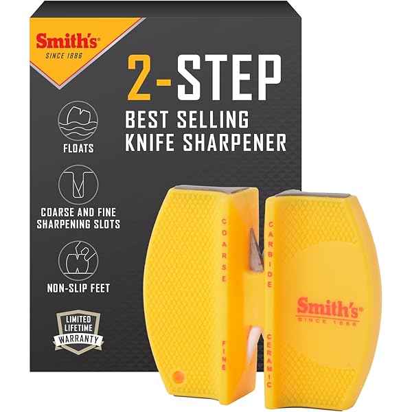 Smith's CCKS 2-Step Knife Sharpener - Yellow - 2-Step Preset Coarse & Fine Slots - Outdoor Handheld Knife Sharpener - Fishing, Hunting, Fillet, Pocket Knives - Compact Plastic Portable Keychain Tool