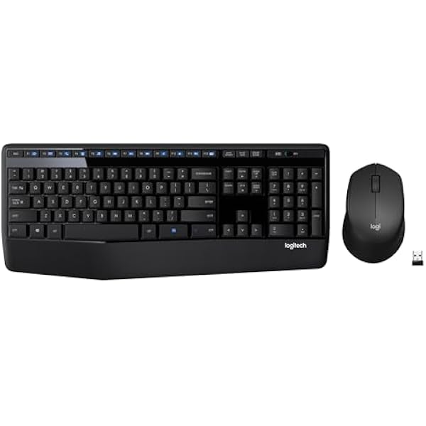 Logitech MK345 Wireless Keyboard and Mouse Combo with Palm Rest, 2.4 GHz USB Receiver, Compatible with PC, Laptop, Black