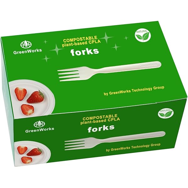 GreenWorks Heavy-duty Compostable Forks, BPI Certified 100 Count Large Disposable Cutlery Utensils Silverware Flatware Fork
