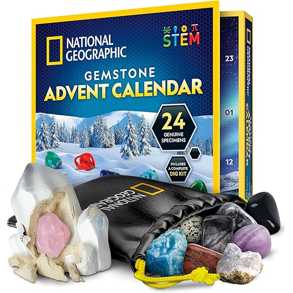 NATIONAL GEOGRAPHIC Gemstone Advent Calendar - 2025 Christmas Countdown Calendar for Kids with 24 Gems to Open Each Day, Complete Rock Collection with Mini Gemstone Dig Kit
