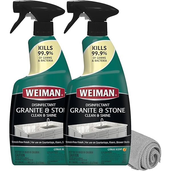 Weiman Disinfectant Granite Daily Clean & Shine (2 Pack with Polishing Cloth) Safely Clean Disinfect and Shine Granite Marble Soapstone Quartz Quartzite Slate Limestone Corian Laminate Tile Countertop