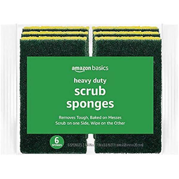 Amazon Basics Cleaning Sponges, Multipurpose, Heavy Duty Scrub Sponges, Yellow/Green, 6-Pack