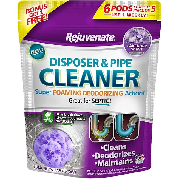 Rejuvenate Garbage Disposal and Drain Pipe Cleaner Powerful Foaming Action and Removes Garbage Disposal Smells 6 Unit Pack Lavender Scent