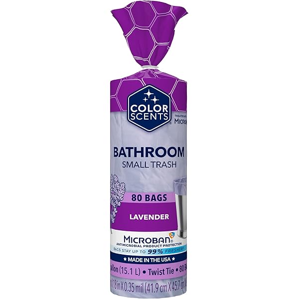 Color Scents Small Trash Bags - 4 Gallon, 80 Bags (1 Pack of 80 Count), Twist Tie - Lavender Bag with Lavender Scent with Microban