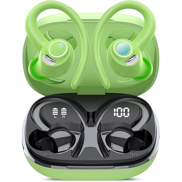 Wireless Earbuds, Bluetooth 5.4 Headphones Sport, Over Ear Buds With ENC Noise Cancelling Mic, 48H, Wireless Earphone With Earhooks, Stereo Deep Bass, IP7 Waterproof ear bud for Workout Running, Green