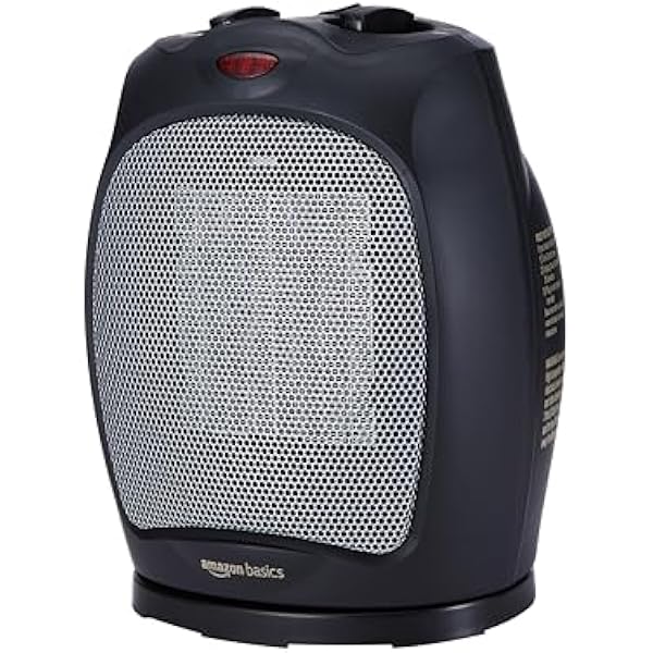 Amazon Basics Oscillating Ceramic Space Heater, Portable Indoor Heating Solution, With Overheat and Tip-Over Protection, Thermostat, 1500W, 7.52"D x 6.34"W x 9.45"H, Black