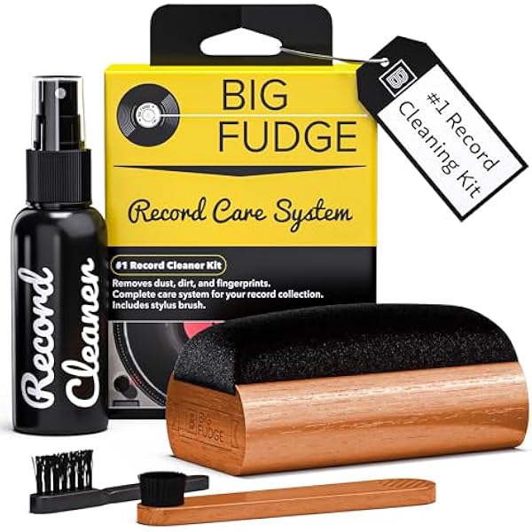 Big Fudge Vinyl Record Cleaning Kit - 4-in-1 Record Cleaner Solution - Includes Ultra-Soft Velvet Record Brush, Cleaning Liquid, Stylus Brush and Storage Pouch