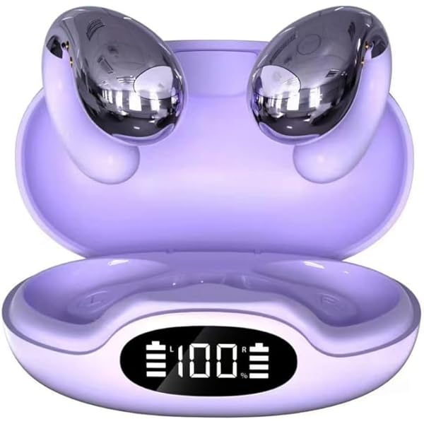Open Ear Earbuds - Ergonomic Clip-On Earbuds, Small Bone Conduction Over-The-Ear Headphones with Waterproof Design, Perfect Running Headphones for Sports and Fitness, Purple