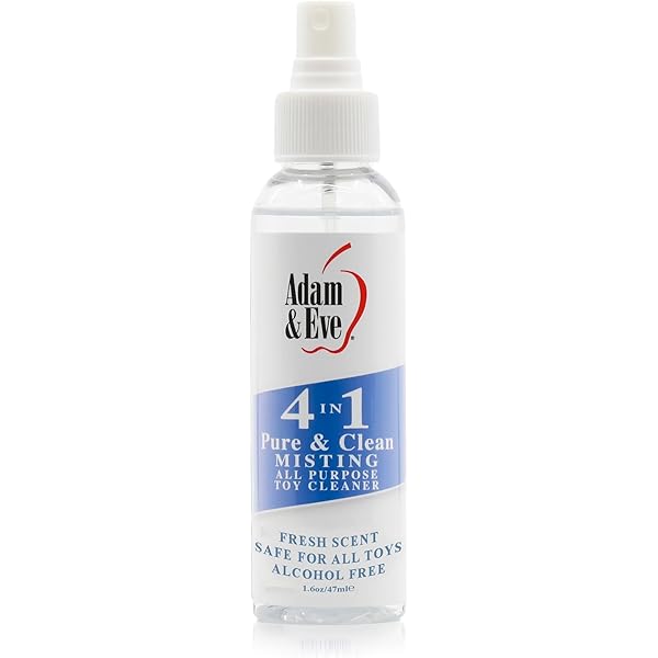 Adam and Eve 4 in 1 Pure and Clean Misting Adult Sex Toy Cleaner, Fast Acting Clear Spray with Fresh Scent, Easy to Use Wash for Silicone Dildos, Vibrators, Anal Toys, Couples Accessories, and Tools