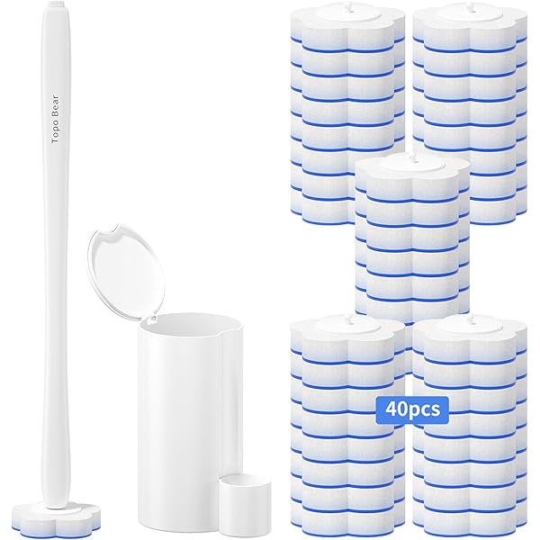 Disposable Toilet Bowl Brush with 40 Toilet Wand Refills, Toilet Bowl Cleaner Wands, Toilet Cleaning System Starter Kit