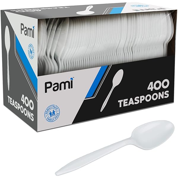 PAMI 400-Pack Medium Weight Disposable Plastic Teaspoons, Bulk Utensils for Parties, Weddings, Catering, Plastic Forks in Bulk Available (Teaspoons White)