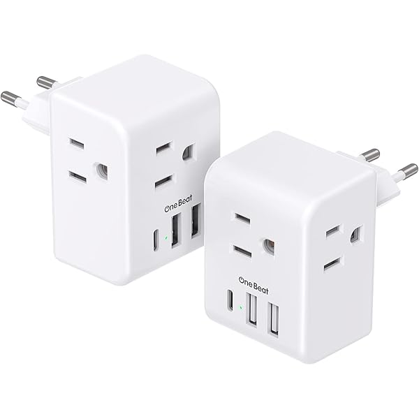 2 Pack European Travel Plug Adapter, International Power Plug Adapter with 3 Outlets 3 USB Charging Ports(1 USB C), Type C Plug Adapter Travel Essentials to Most Europe EU Spain Italy France Germany