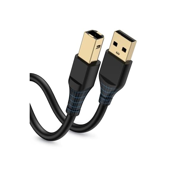 HP Printer Cable 6ft, Square USB A to USB B Cable for Printer/Scanner Epson, HP, Canon, Brother, Ethernet Print Smoothly Connect to Computer/Laptop/Pc - USB 2.0 Type B Impresora Midi Long Cord, 6 Foot