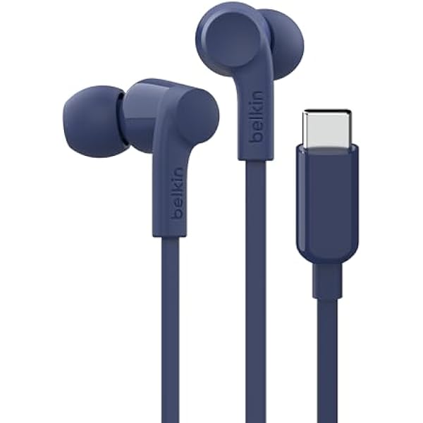 Belkin SoundForm Wired Earbuds with USB-C Connector, in-Ear Earphones w/Microphone - USB-C Headphones for iPhone 17, iPhone 16, iPad mini, Galaxy S25, Google Pixel 9, Android, and More - Blue