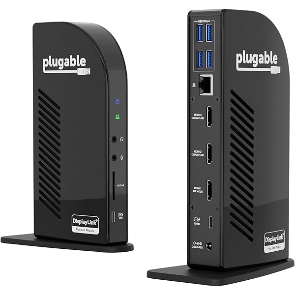 Plugable USB-C Triple Monitor Docking Station: 13-in-1 Laptop Dock with 100W Charging for Mac (DisplayLink Driver Required), Windows, Chrome, 3 HDMI, Gigabit Ethernet, SD, USB-C 20W, 4 USB - UD-ULTCDL