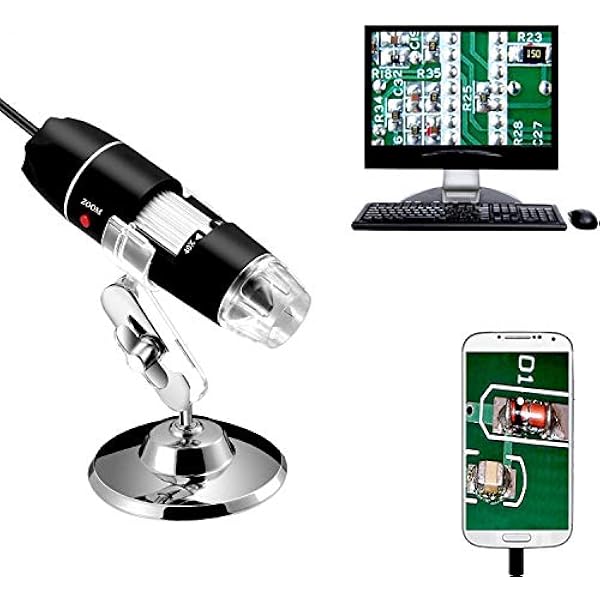 Jiusion 40 to 1000x Magnification Endoscope, 8 LED USB 2.0 Digital Microscope, Mini Camera with OTG Adapter Metal Stand, Compatible with Mac Windows 7 8 10 11 Android Linux Chrome Not for iPhone/iPad