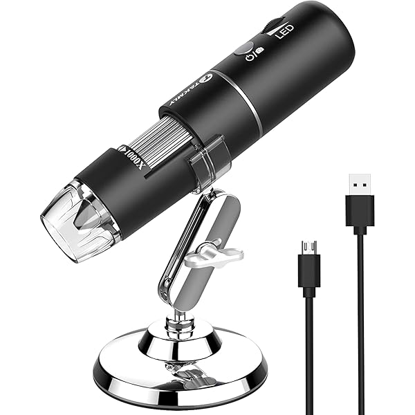 T TAKMLY Wireless Digital Microscope Handheld USB HD Inspection Camera Magnifying Glass with Light, 50x-1000x Magnification with Stand Compatible with iPhone, iPad, Samsung Galaxy, Android, PC