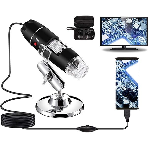 USB Digital Microscope 40X to 1000X, 8 LED Magnification Endoscope Camera with Carrying Case & Metal Stand, Compatible for Android Windows 7 8 10 11 Linux Mac (Not for iPhone/iPad)