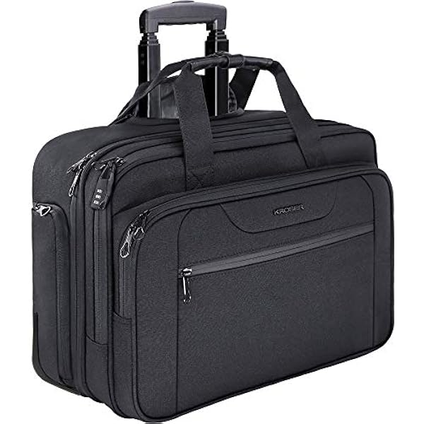 KROSER Rolling Laptop Bag Premium Wheeled Briefcase Fits Up to 17.3 Inch Laptop Overnight Roller Case Computer Bag with RFID Pockets for Travel/Business/Men/Women-Black