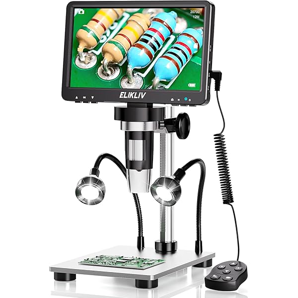 Elikliv 1200X Digital Microscope 7'' Screen, 1080P Coin Magnifier with 12MP Camera Sensor, 10 LED Lights - Microscope for Adults, Windows/Mac OS Compatible, Model EDM9